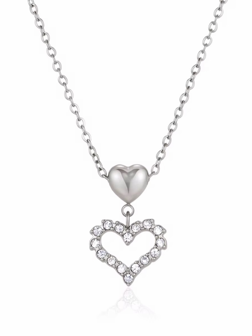 Silver Tone Stainless Steel Heart Pendant Necklace